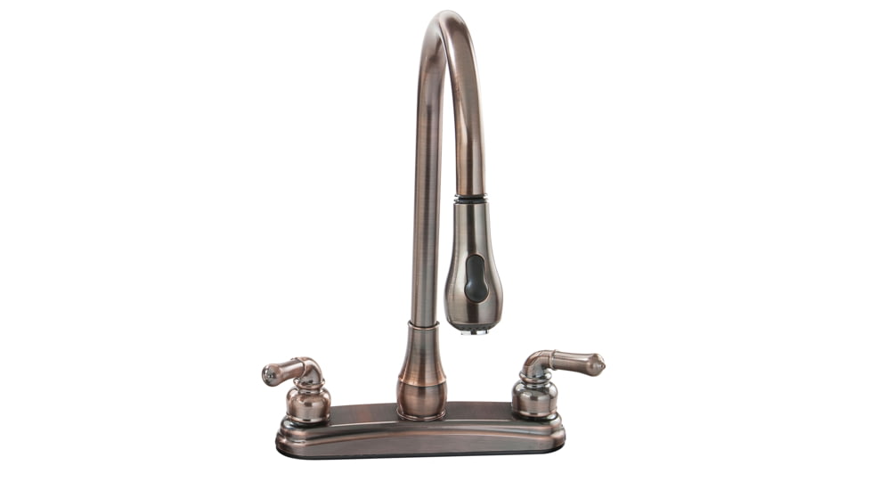 Empire Brass U Yob2000B RV Kitchen Faucet With Gooseneck Spout Pull Down Sprayer And Teapot Handles, Oil Rub Bronze, 8in, U-YOB2000OB