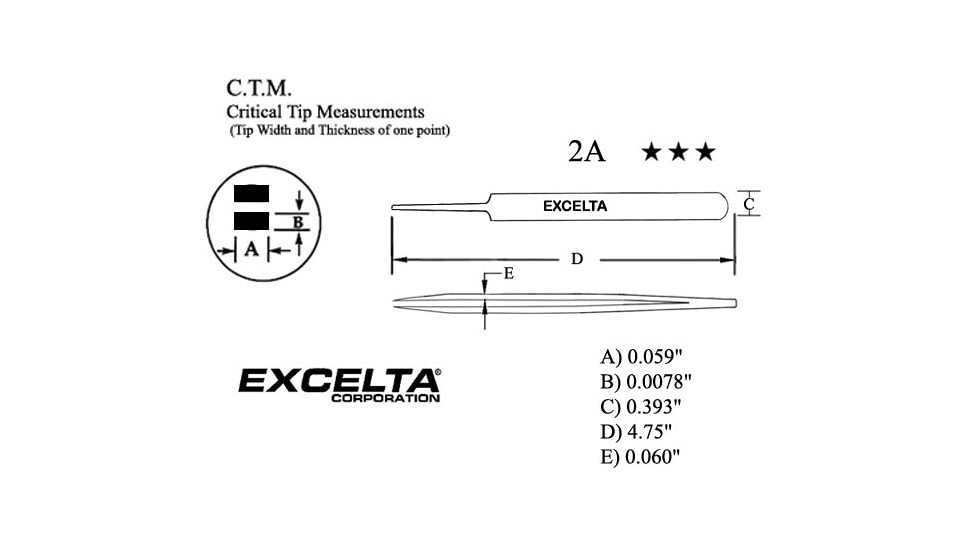Excelta Tweezers Rnd Tprd Stl 120.7MM 2A