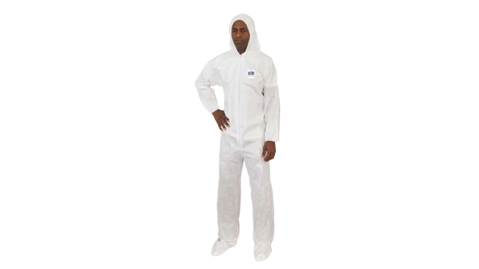 International Enviroguard Body Filter 95+ 4014 Coverall w/Hood, Boot, Elastic Wrist & Ankle, White, L, Case of 25, 4014L