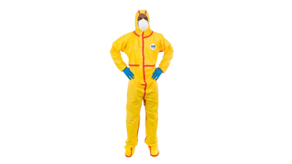 International Enviroguard ChemSplash 1 Coverall w/Hood &amp; Boot, Elastic Wrist &amp; Ankle, Yellow, L, 6 Pack, 7019T-L
