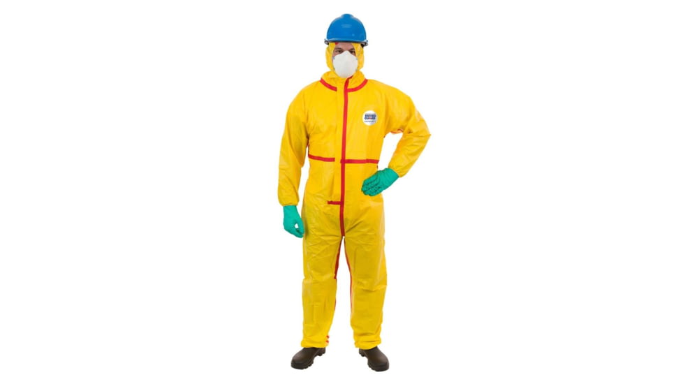 International Enviroguard ChemSplash 1 Coverall w/Hood, Elastic Wrist & Ankle, Yellow, L, 6 Pack, 7015T-L