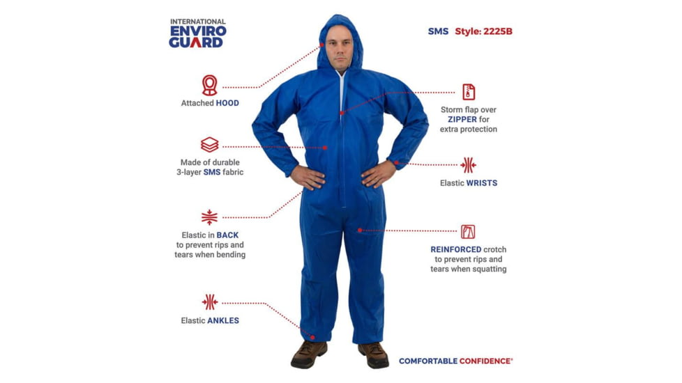 International Enviroguard SmallS 2225 Coverall w/Attached Hood, Elastic Wrist and Ankle, Blue, 3XL, 25EA/CS 2225BXXXL