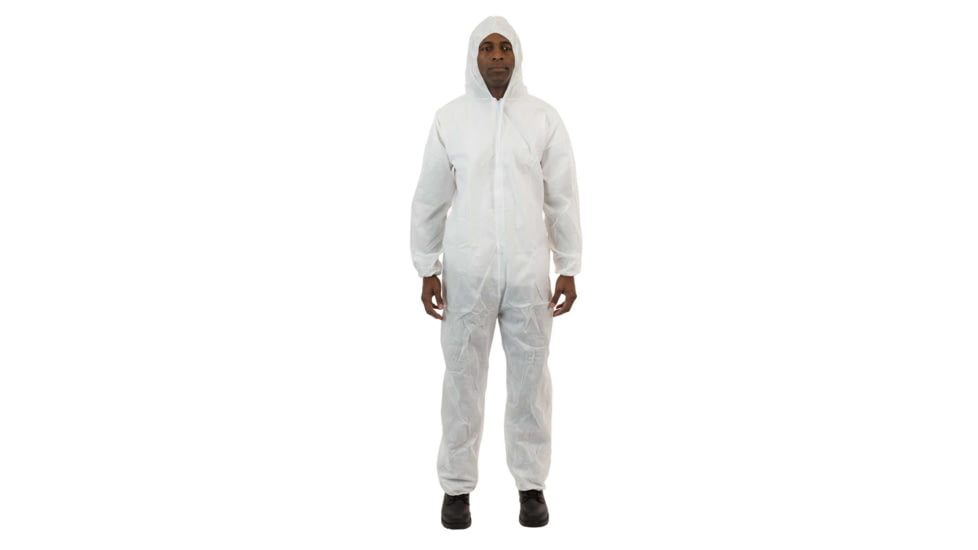 International Enviroguard SmallS 2225 Coverall w/Attached Hood, Elastic Wrist and Ankle, White, Large, 25EA 2225L