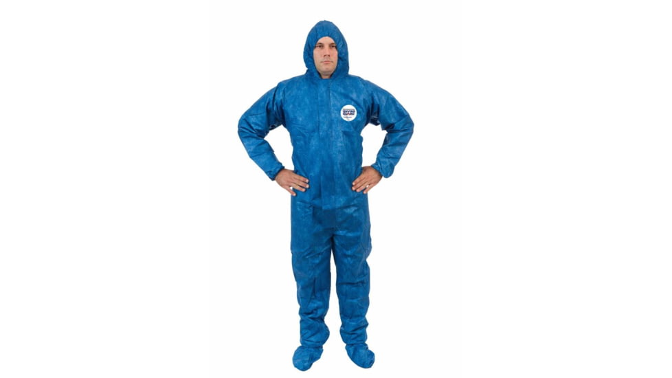 International Enviroguard ViroGuard 2404 Coverall w/Hood, Boot, Elastic Wrist and Back, Blue, Extra Large, Case 25, 2404-XL