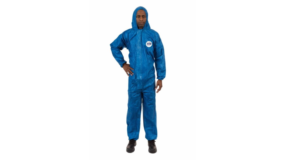 International Enviroguard ViroGuard 2407 Coverall w/Hood, Elastic Wrist and Back, Blue, L, Case 25, 2407-L