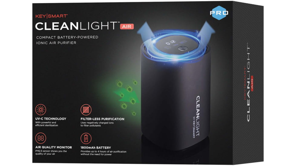 KeySmart CleanLight Air Pro Ionic UV Air Purifier w/Air Quality Monitoring, Black, KS927-BLK