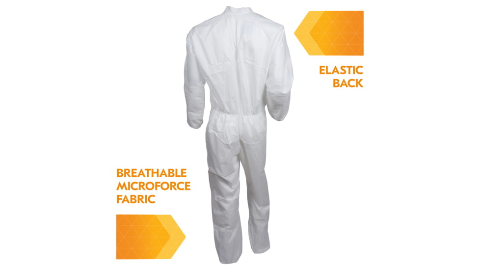Kimberly Clark KleenGuard A30 Coveralls, Zipper Front w 1in Flap, Wrists and Ankles, White, Medium, Case of 25, 46102-85