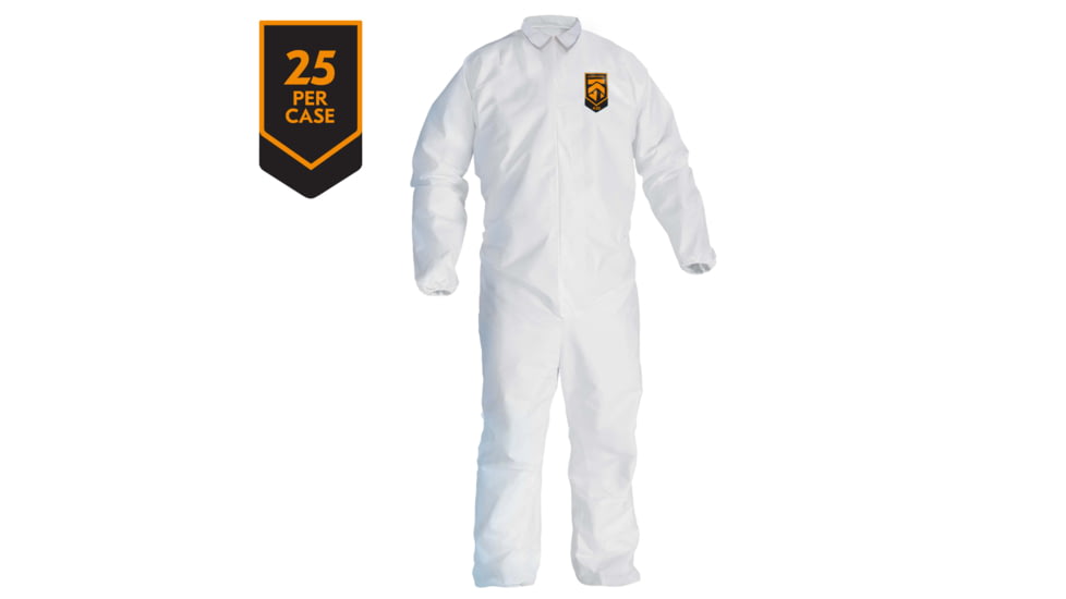 Kimberly Clark KleenGuard A30 Coveralls, Zipper Front w 1in Flap, Wrists and Ankles, White, Medium, Case of 25, 46102-85