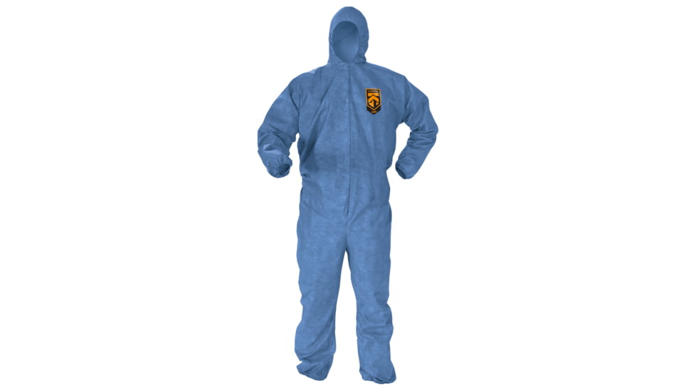 Kimberly Clark KleenGuard A60 Coveralls, Front Zipper, w/Wrists, Ankles and Hood, Blue, Large, Case of 24, 45023-75