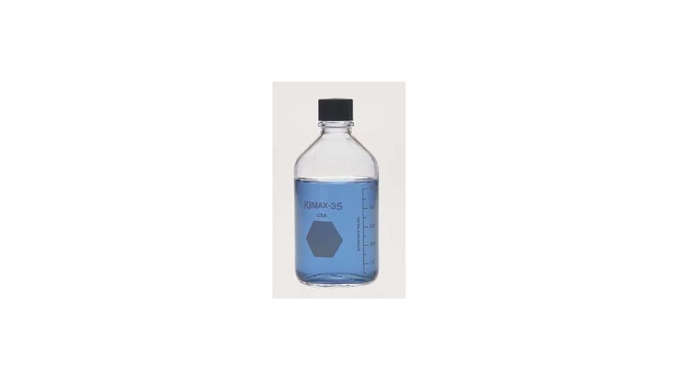 Kimble/Kontes KIMAX Media/Storage Bottles, KG-35 Borosilicate Glass, Graduated, Kimble Chase 61110R 500 Black Phenolic 14-B White Rubber-Lined Closure