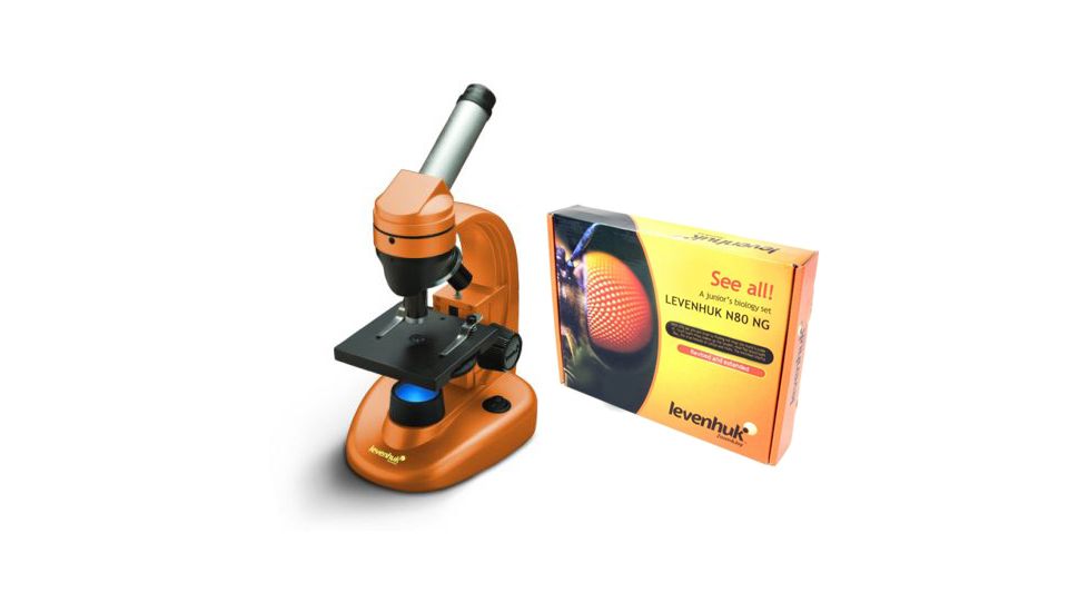 Levenhuk 1280x NG Microscope, Orange, with Levenhuk See All Prepared Slides Set