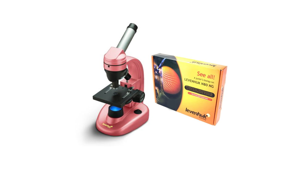 Levenhuk 1280x NG Microscope, Rose, with Levenhuk See All Prepared Slides Set