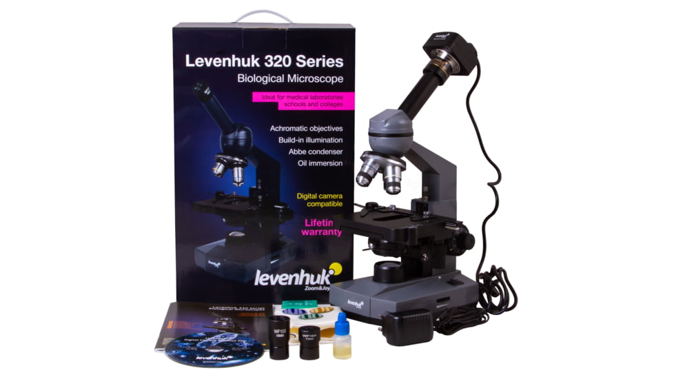 Levenhuk D320L PLUS 3.1M Digital Monocular Microscope, Optical Glass, 40-1600x, 23.2mm, Grey/Black, Middle, 73796