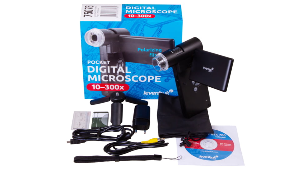 Levenhuk DTX 700 Mobi Digital Microscope, Optical Glass, 10-300x, 0-100mm, Black, Middle, 75076