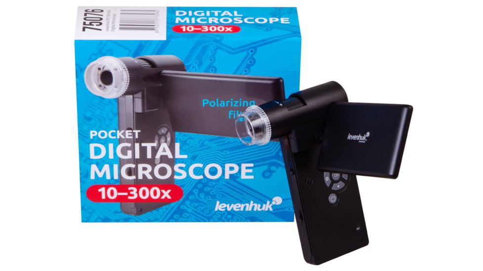 Levenhuk DTX 700 Mobi Digital Microscope, Optical Glass, 10-300x, 0-100mm, Black, Middle, 75076
