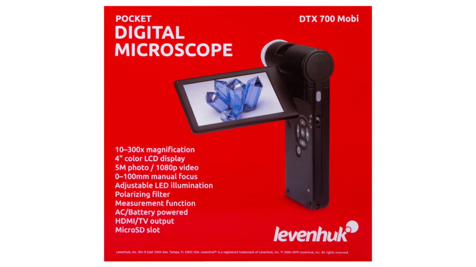 Levenhuk DTX 700 Mobi Digital Microscope, Optical Glass, 10-300x, 0-100mm, Black, Middle, 75076