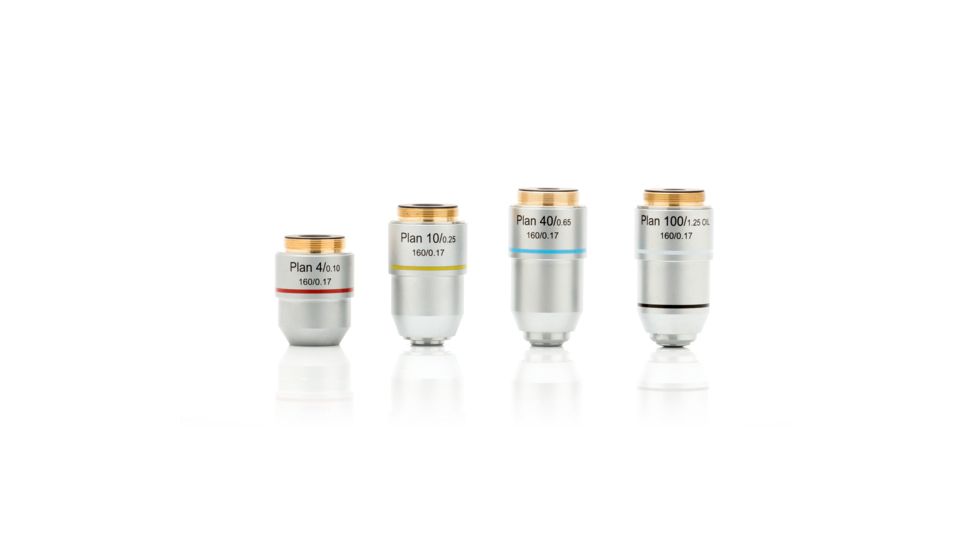 LW Scientific Revelation 3 Microscope DIN Plan Objectives Set - 4x,10x, 40x, 100x, R3O-SET7-DP77