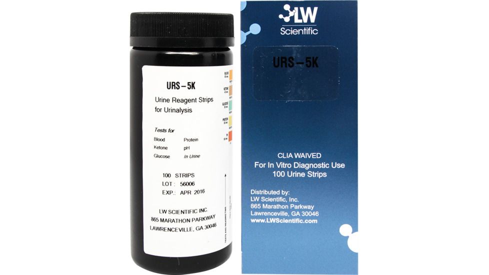 LW Scientific Test Strips Five Parameter for Glucose, Protein, pH, Blood, Ketone in Urine, 12 Vials of 100/Case URS-05PR-7777