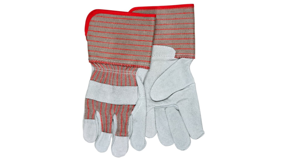 MCR Safety 1210 Long Gauntlet Split Leather Palm Work Gloves, C Grade Shoulder Leather, 4.5in Rubberized Safety Cuff, Gray, Large, 1210