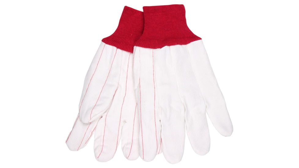 MCR Safety 9018CDPCR Double Palm Work Gloves, 18oz Corded Cotton Polyester Blend, Clute Pattern with Straight Thumb, Knit Wrist, White, Large, 9018CDPCR