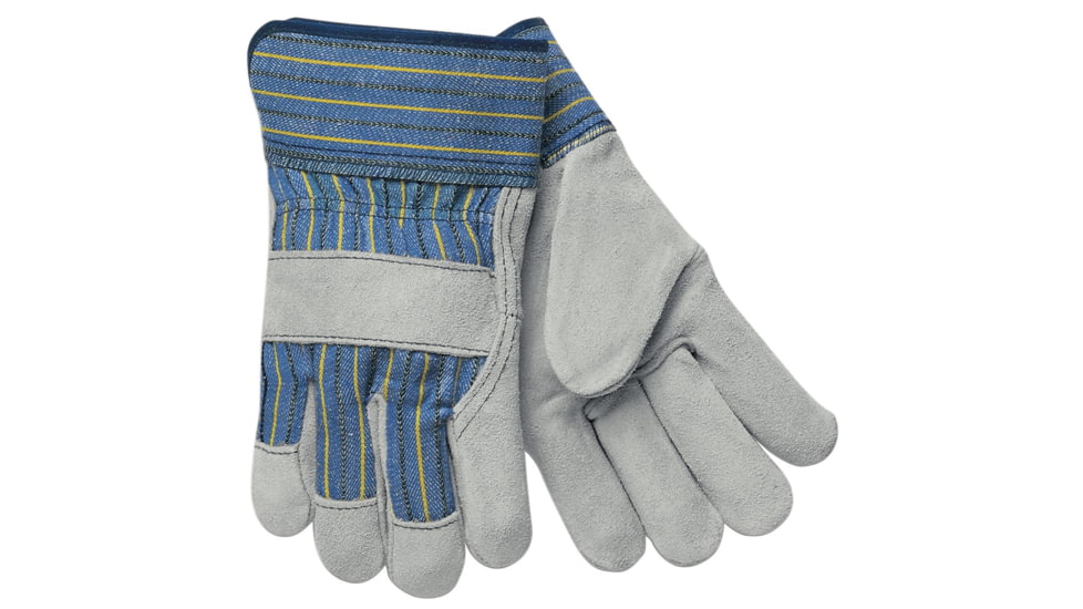 MCR Safety A Grade Shoulder Leather Split Leather Palm Work Gloves, 4.5in Plasticized Gauntlet Cuff, Gray, Large, 1410A