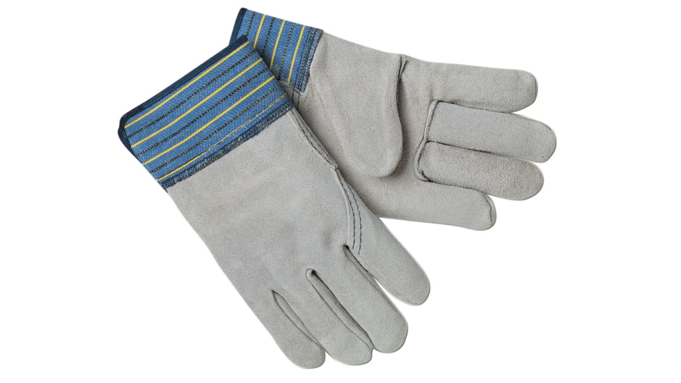 MCR Safety A Shoulder Leather Split Leather Palm Work Gloves, Full Leather Back, 2.5in Plasticized Safety Cuff, Gray, Medium, 1417M