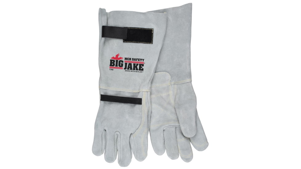 MCR Safety Big Jake Full Leather Back Work Gloves, 8in Leather Extended Gauntlet Bell Cuff, Inside Double Leather Palm, Gray, X - Large, 1746XL