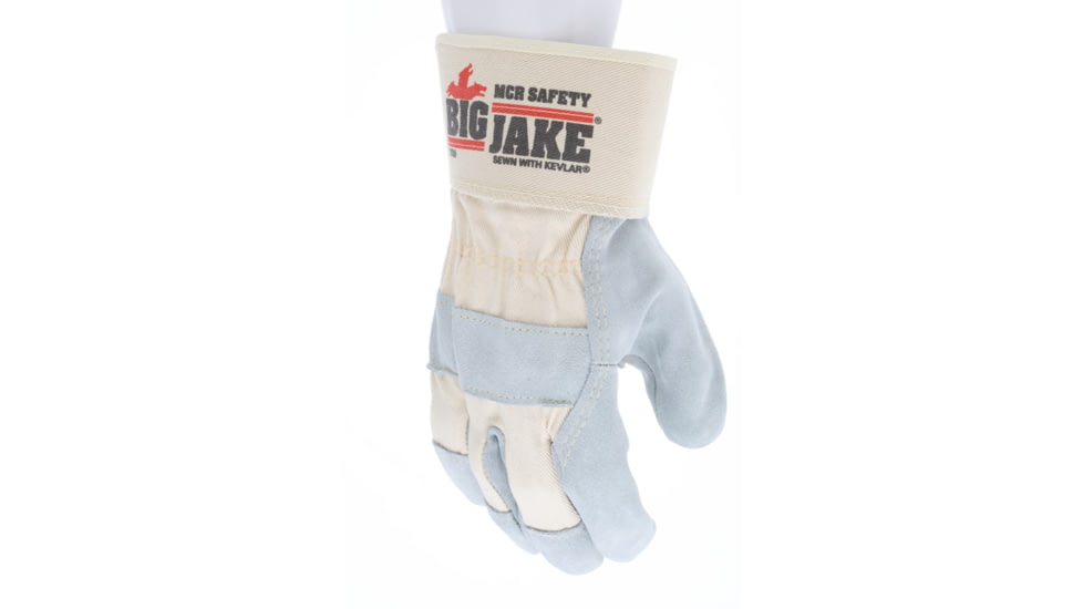 MCR Safety Big Jake Premium A+ Side Leather Palm Work Gloves, Sewn with DuPont Kevlar, 2 3/4in Safety Cuff, Gray, Large, 1700L