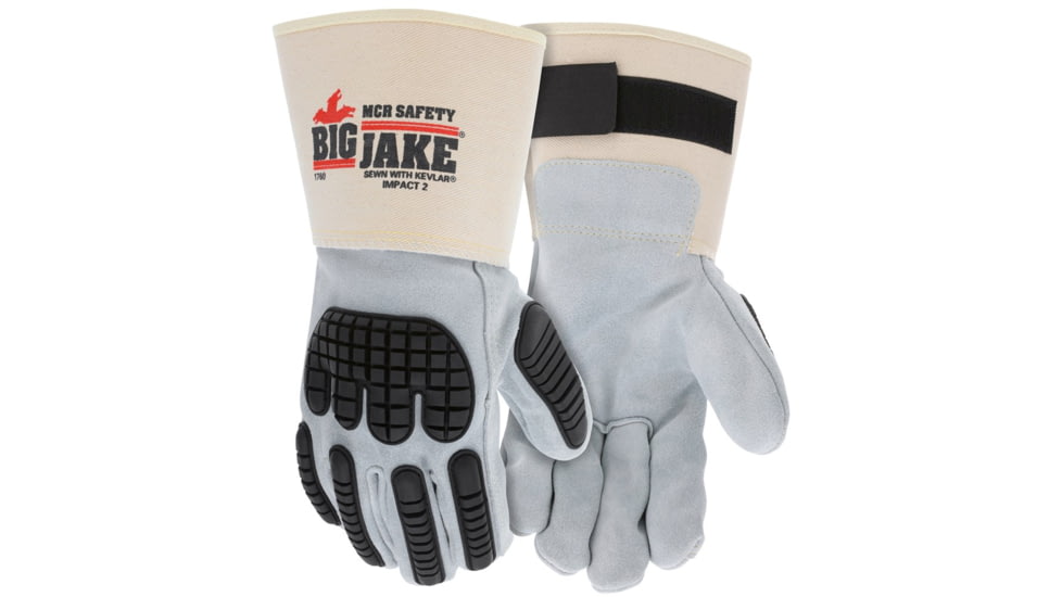 MCR Safety Big Jake Ultimate Protection Premium A+ Side Leather Palm Work Gloves, Gray, Large, 1760L