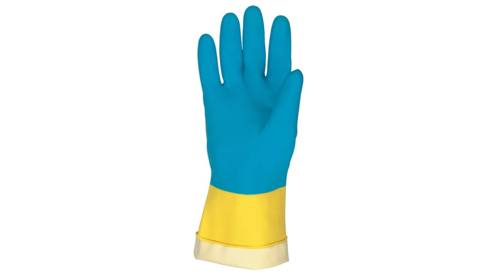 MCR Safety Chem-Tech Neoprene over Latex Gloves, 28 mil Thickness, 12in Length, Blue/Yellow, Medium, 5408S