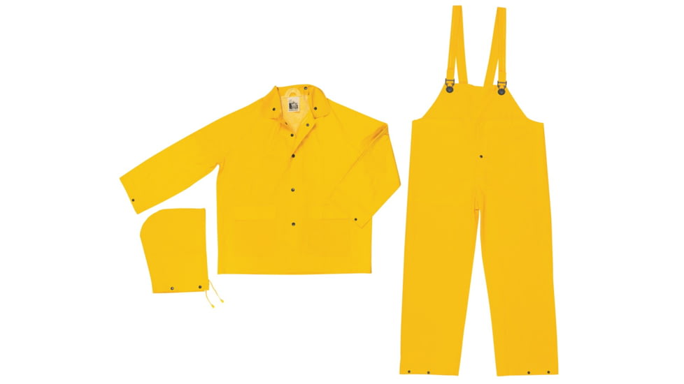MCR Safety Classic Series 3 Piece Waterproof Rain Suit, .35mm PVC/Poly, Bib Rain Pant with Fly Front, Yellow, L, 2003L
