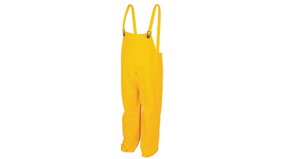 MCR Safety Classic Series Waterproof Rain Pants, .35mm PVC/Poly, Bib Overall Style with Fly Front, Yellow, L, 200BPL