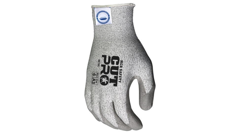 MCR Safety Cut Pro 13 Gauge Dyneema Diamond Technology Shell Cut Resistant Work Gloves, PU Coated Palm and Fingertips, Gray/Salt and Pepper, Small, 9676S