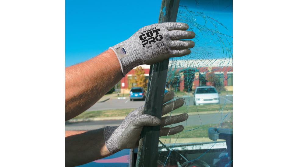 MCR Safety Cut Pro 13 Gauge Dyneema Diamond Technology Shell Cut Resistant Work Gloves, PU Coated Palm and Fingertips, Gray/Salt and Pepper, Small, 9676S