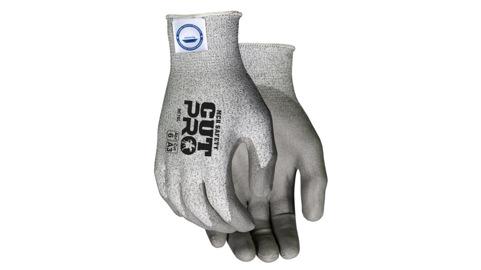 MCR Safety Cut Pro 13 Gauge Dyneema Diamond Technology Shell Cut Resistant Work Gloves, PU Coated Palm and Fingertips, Gray/Salt and Pepper, Small, 9676S