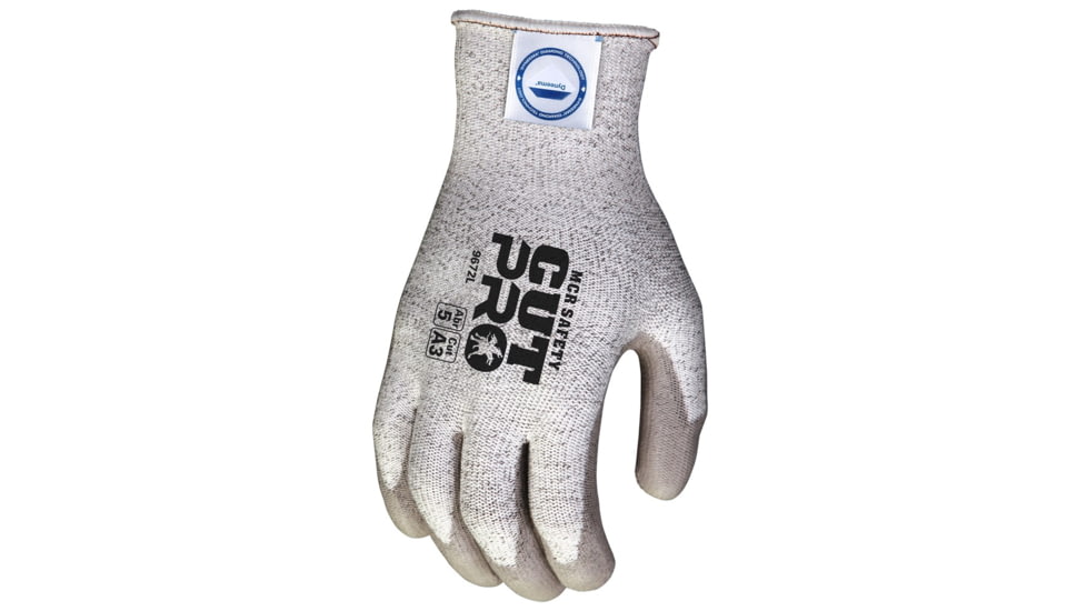 MCR Safety Cut Pro 13 Gauge Dyneema Diamond Technology Shell Cut Resistant Work Gloves, PU Coated Palm and Fingertips, Tan/Salt and Pepper, Small, 9672S