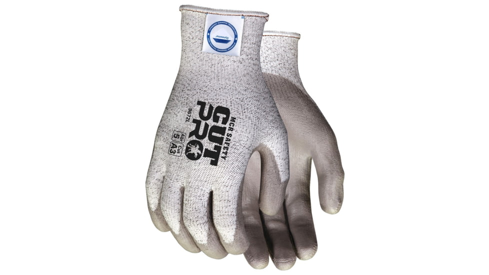 MCR Safety Cut Pro 13 Gauge Dyneema Diamond Technology Shell Cut Resistant Work Gloves, PU Coated Palm and Fingertips, Tan/Salt and Pepper, Small, 9672S
