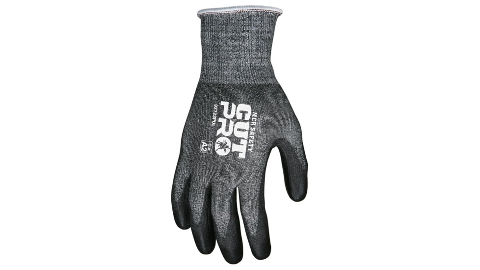 MCR Safety Cut Pro 13 Gauge HyperMax Shell, Cut, Abrasion and Puncture Resistant Work Gloves, PU Coated Palm and Fingertips, Black/Salt and Pepper, Small, 92723PUS
