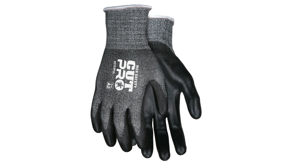 MCR Safety Cut Pro 13 Gauge HyperMax Shell, Cut, Abrasion and Puncture Resistant Work Gloves, PU Coated Palm and Fingertips, Black/Salt and Pepper, Small, 92723PUS