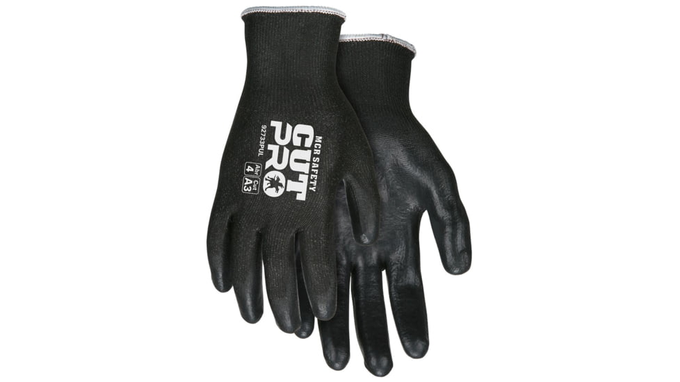 MCR Safety Cut Pro 13 Gauge HyperMax Shell, Cut, Abrasion and Puncture Resistant Work Gloves, PU Coated Palm and Fingertips, Black, XX - Large, 92733PUXXL