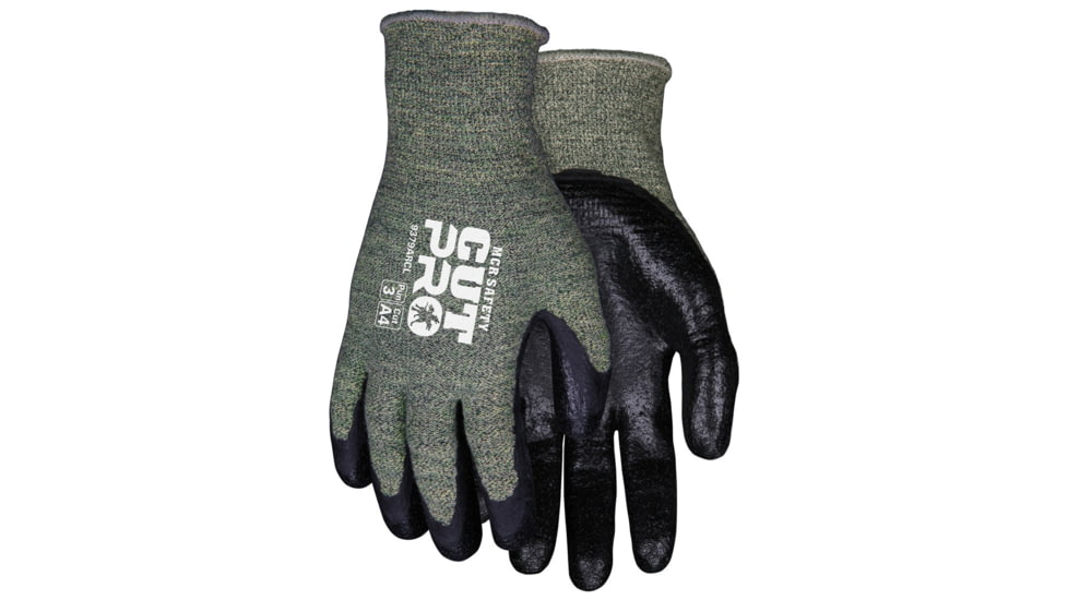 MCR Safety Cut Pro 13 Gauge Kevlar and Synthetic Shell Cut Resistant Work Gloves, APG Coated Palm and Fingertips, Black/Green, X - Large, 9379ARCXL