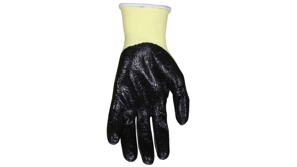 MCR Safety Cut Pro 15 Gauge Stretch Kevlar Shell Cut Resistant Work Gloves, Textured Nitrile Coated Palm and Fingertips, Black/Yellow, Medium, 9693M