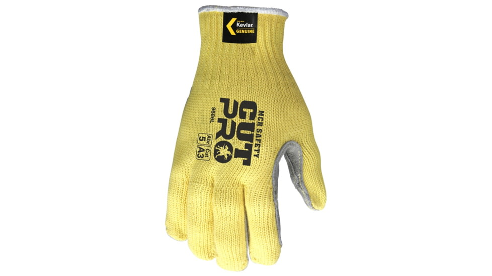 MCR Safety Cut Pro 7 Gauge Kevlar Shell Cut Resistant Work Gloves, Split Leather Palm, Gray, Large, 9686L