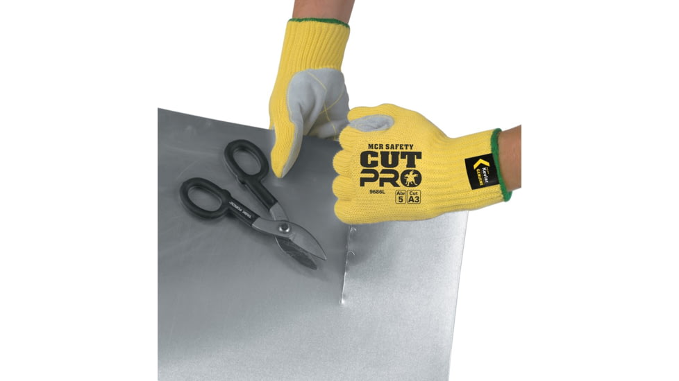 MCR Safety Cut Pro 7 Gauge Kevlar Shell Cut Resistant Work Gloves, Split Leather Palm, Gray, Large, 9686L