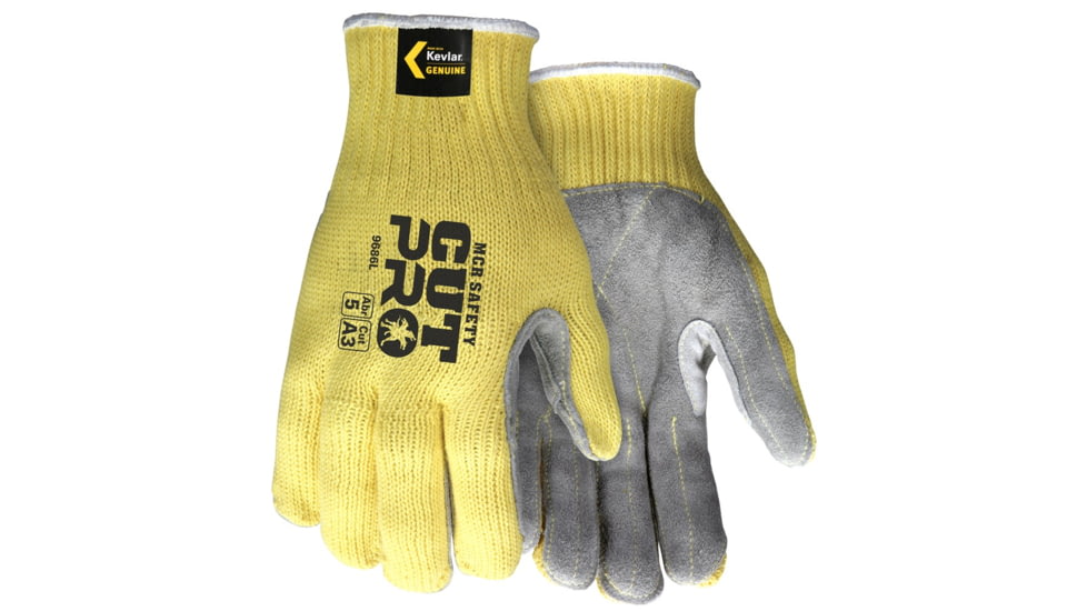 MCR Safety Cut Pro 7 Gauge Kevlar Shell Cut Resistant Work Gloves, Split Leather Palm, Gray, Large, 9686L
