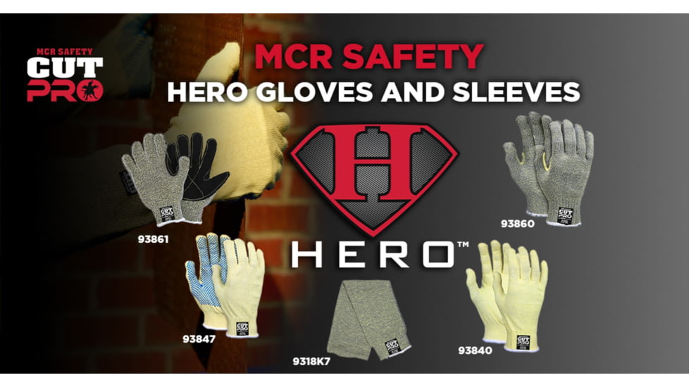 MCR Safety Cut Pro Hero 7 Gauge Regular Weight Shell Cut Resistant Work Gloves with Leather Palm, Black, Small, 93861S