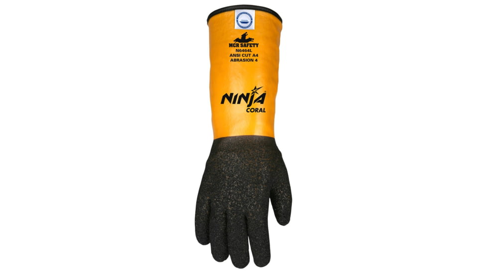 MCR Safety Cut Pro Ninja Coral Cut Resistant Work Gloves, 10 Gauge Dyneema Diamond Technology Lined, 14in PVC Cuff with Coral Dip, Black, Medium, N6464M