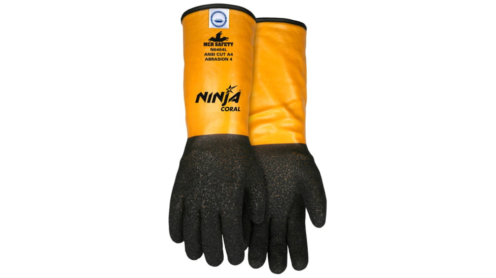 MCR Safety Cut Pro Ninja Coral Cut Resistant Work Gloves, 10 Gauge Dyneema Diamond Technology Lined, 14in PVC Cuff with Coral Dip, Black, Medium, N6464M