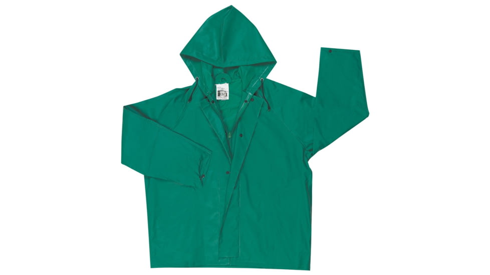 MCR Safety 388JHL Dominator Series 2 Piece Waterproof Rain Jacket, .42mm PVC/Hi-Tensile Poly/PVC, Zipper Front with Detachable Hood, Green, L, 388JHL