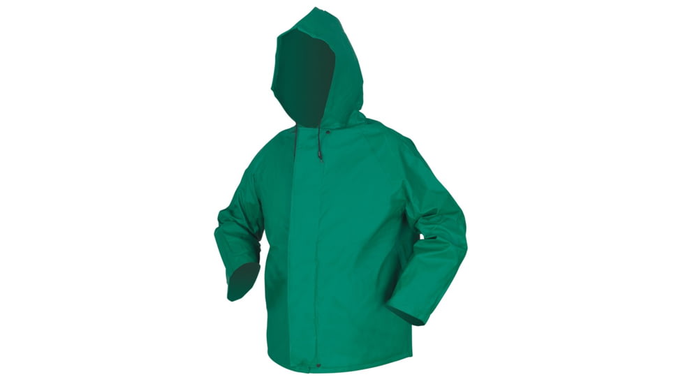 MCR Safety 388JHL Dominator Series 2 Piece Waterproof Rain Jacket, .42mm PVC/Hi-Tensile Poly/PVC, Zipper Front with Detachable Hood, Green, L, 388JHL